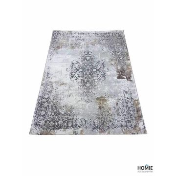 שטיח וינטג' מדליון דגם אוליביה 18/975 בצבעי אפור, בז' וחום. השטיח מתאים לסלון.