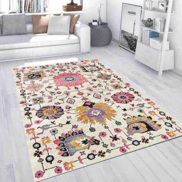 שטיח כותנה וינטג' שבטי צבעוני איכותי דגם לטיסיה 2902 לסלון ושאר הבית.