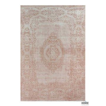 שטיח וינטג' מדליון יוקרתי לסלון, לחדר שינה, למטבח ושאר חלל הבית דגם זאוס 46G בצבע ורוד.