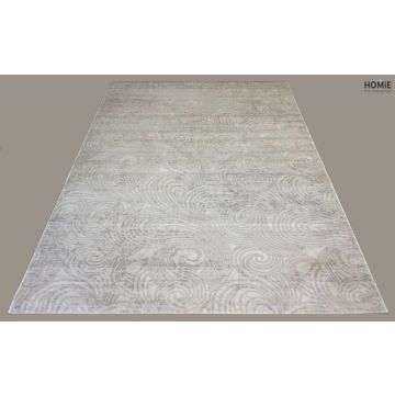 שטיח וינטג' קטיפה ויסקוזה ספירלה יוקרתי לסלון, לחדר שינה, למטבח ושאר חלל הבית בצבע עתיק של אפור ובז'