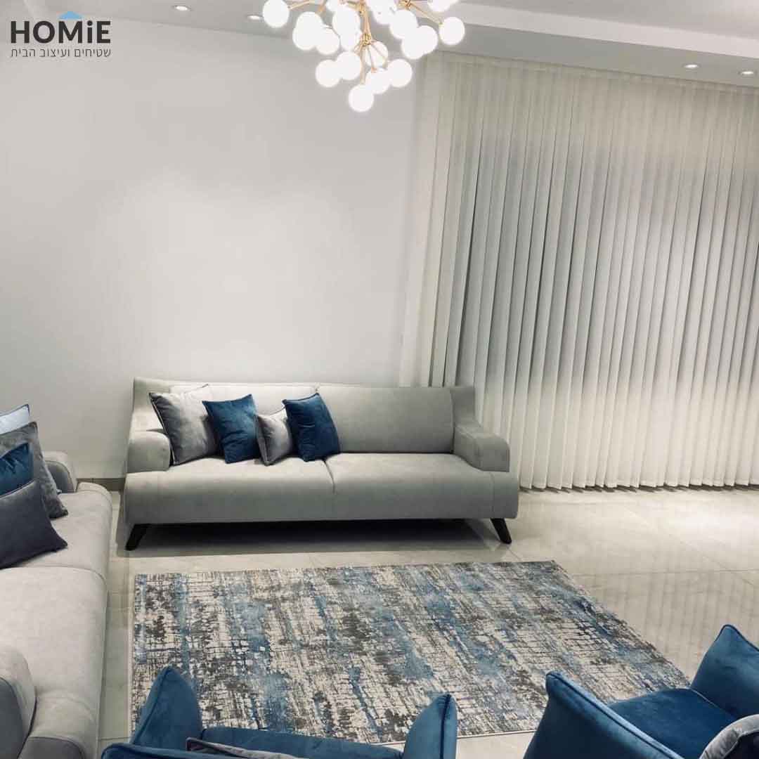 שטיח אבסטרקטי מודרני יוקרתי לסלון דגם לוקאס צבע כחול, תכלת וטאופ (אפור-חום)