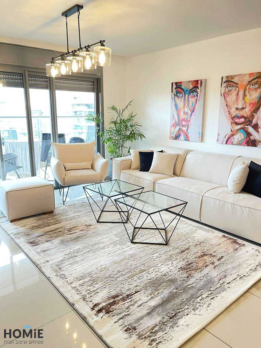 שטיח סלון מודרני אבסטרקטי חום בז' אפור שמנת