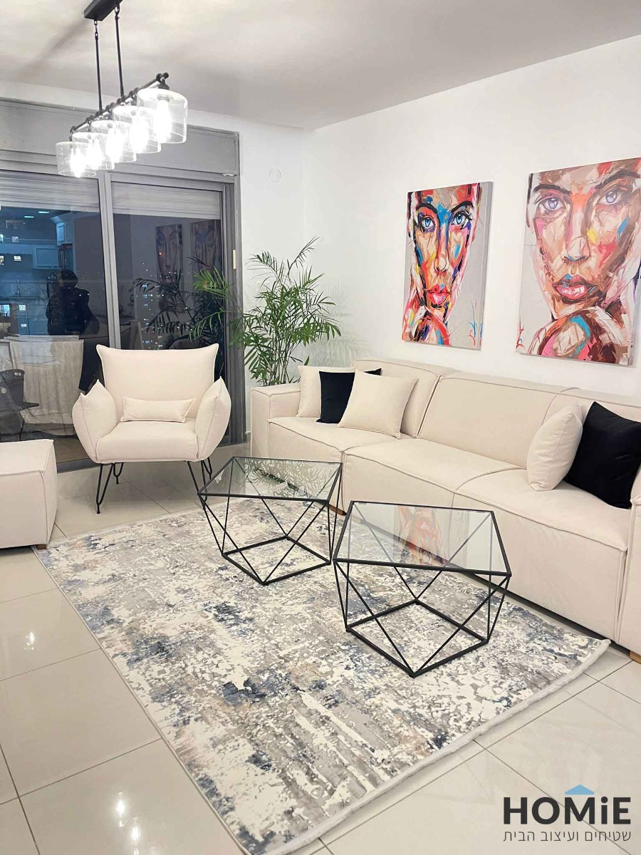 שטיח סלון ויסקוזה אבסטרקטי מודרני אפור כחול שמנת