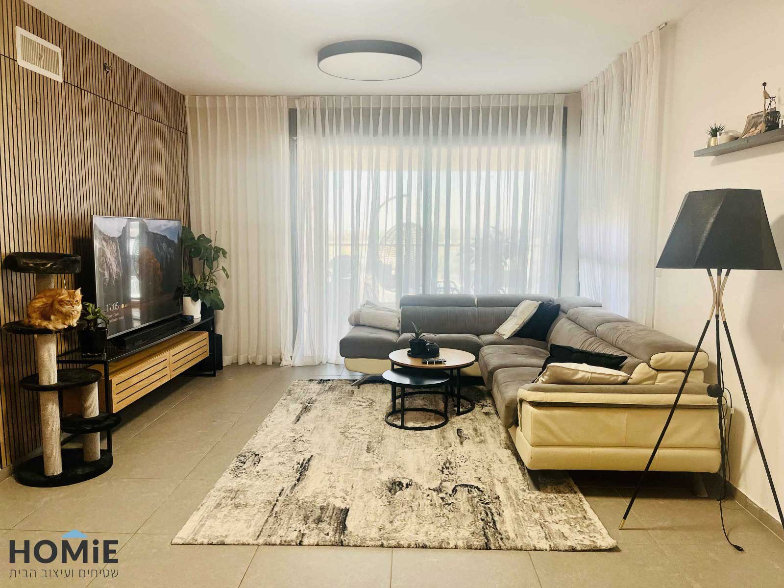 שטיח מודרני לסלון מופשט אפור כחול שמנת