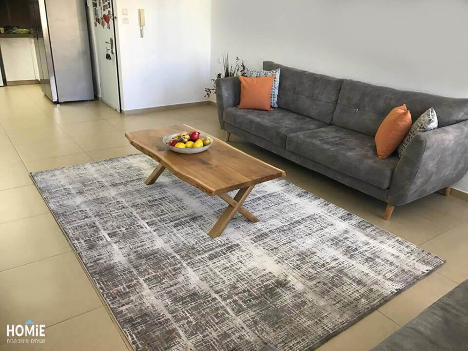 שטיח אבסטרקטי לסלון בצבע אפור וכתום דגם סיישל