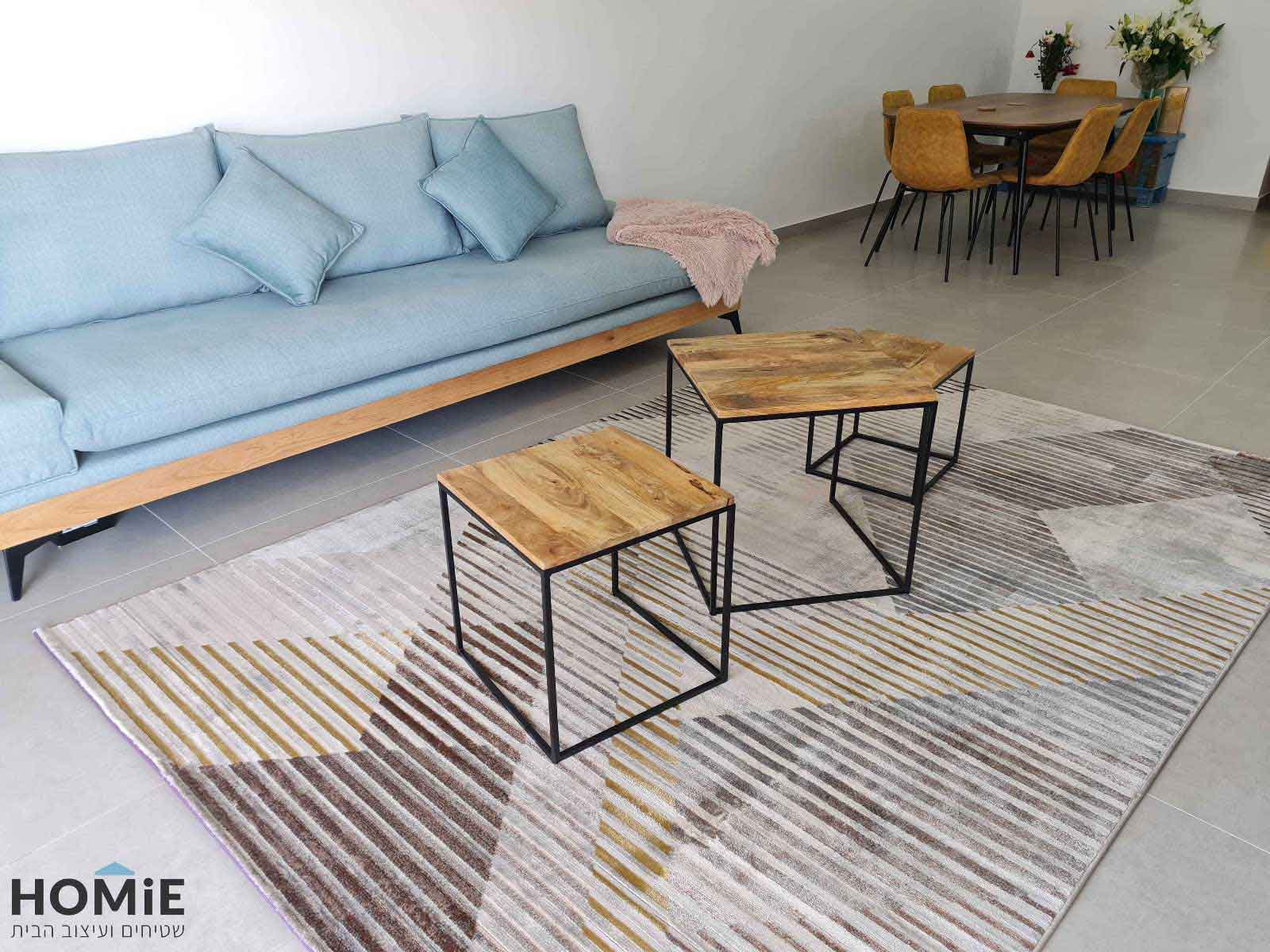 שטיח לסלון מודרני גיאומטרי חום בז' ויסקוזה