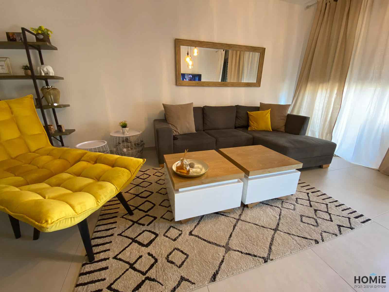 שטיח גיאומטרי מודרני חום בז' מעויינים לסלון