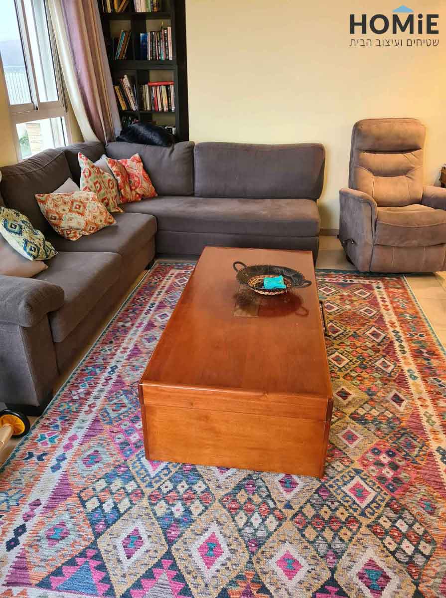 שטיח לסלון וינטג' גיאומטרי שבטי צבעוני עשוי כותנה