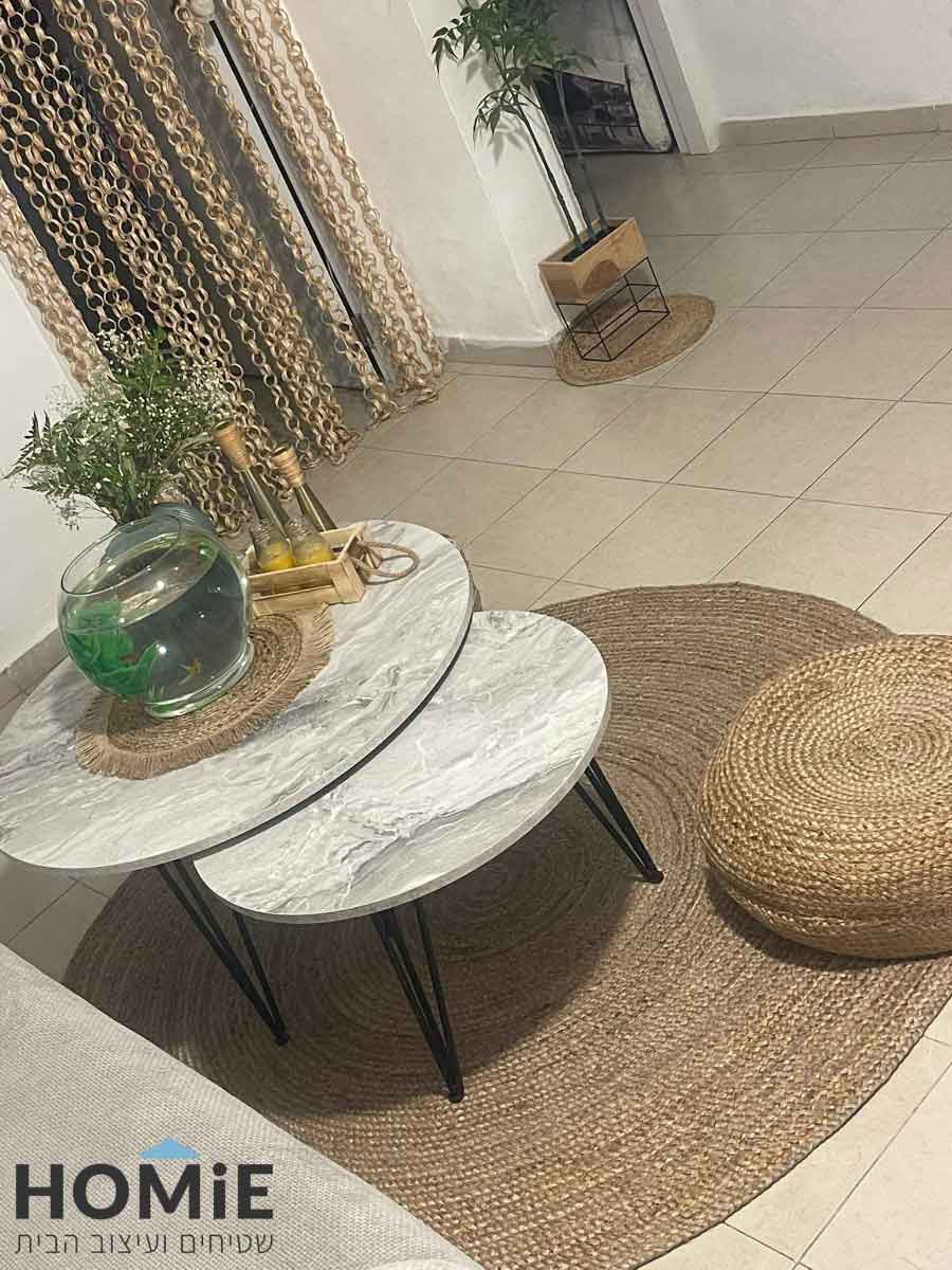 שטיח חבל יוטה עבה עגול כפרי עבודת יד עם ביטנה בתחתית