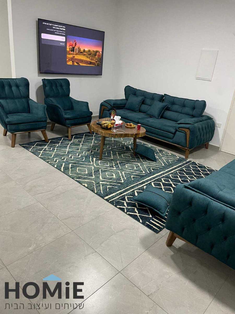 שטיח לסלון גיאומטרי מודרני צבע טורקיז