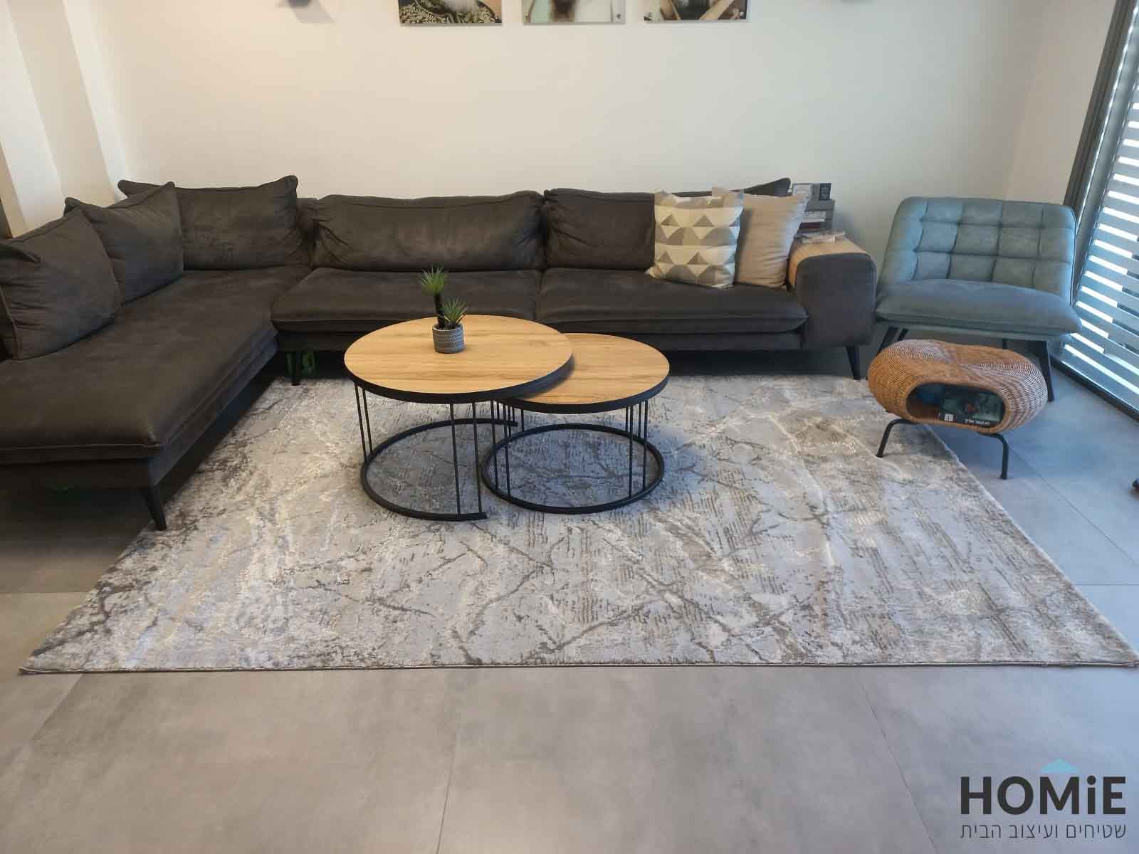 שטיח סלון מודרני אבסטרקטי אפור שמנת