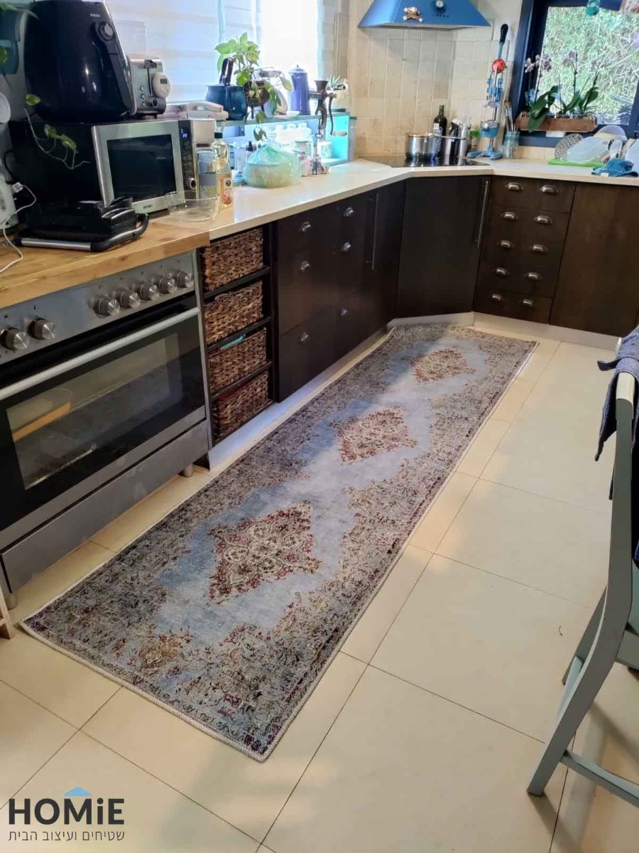 שטיח מטבח ארוך וינטג' מדליון תכלת