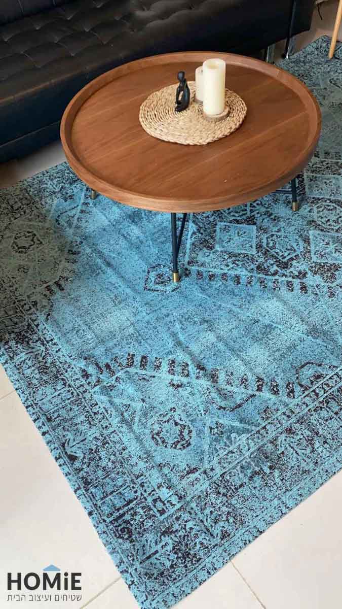 שטיח סלון טורקיז וינטג' כותנה משופשף 